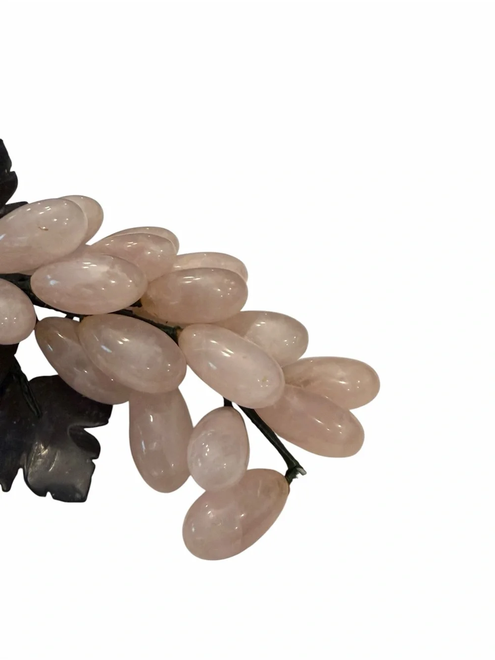 Pink‎ Rose Quartz Grape Cluster Green Jade Stone Leaves MCM Decor Mid Century